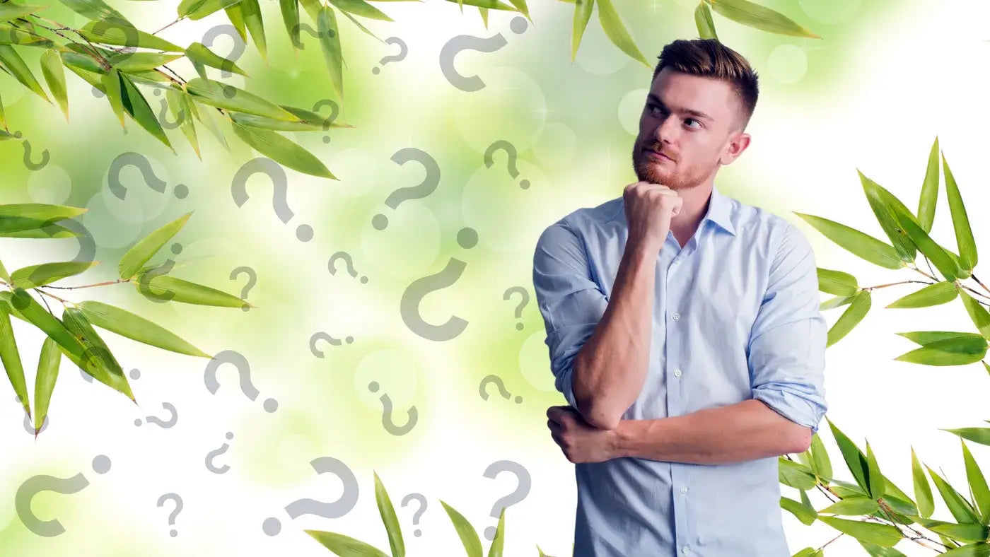 Jeune homme cherche des explications pour choisir ses chaussettes en bambou