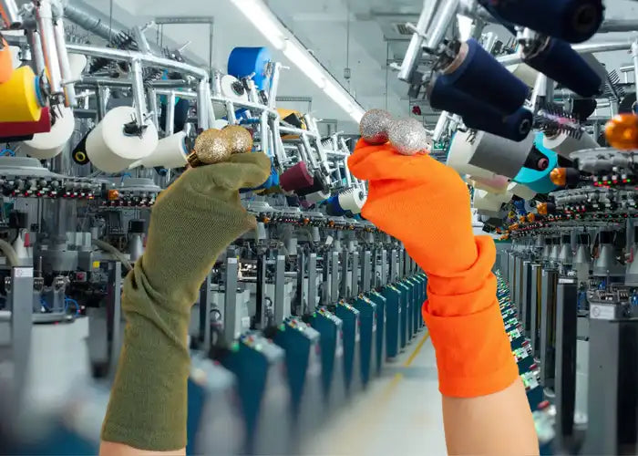 Chaussettes marionnettes dans un atelier de tricotage de chaussettes