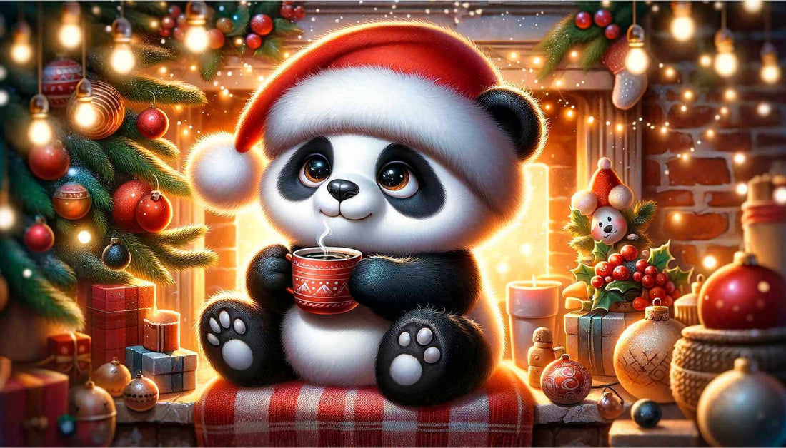Notre panda au pied de sa cheminée vous conseille pour vos cadeaux de Noël