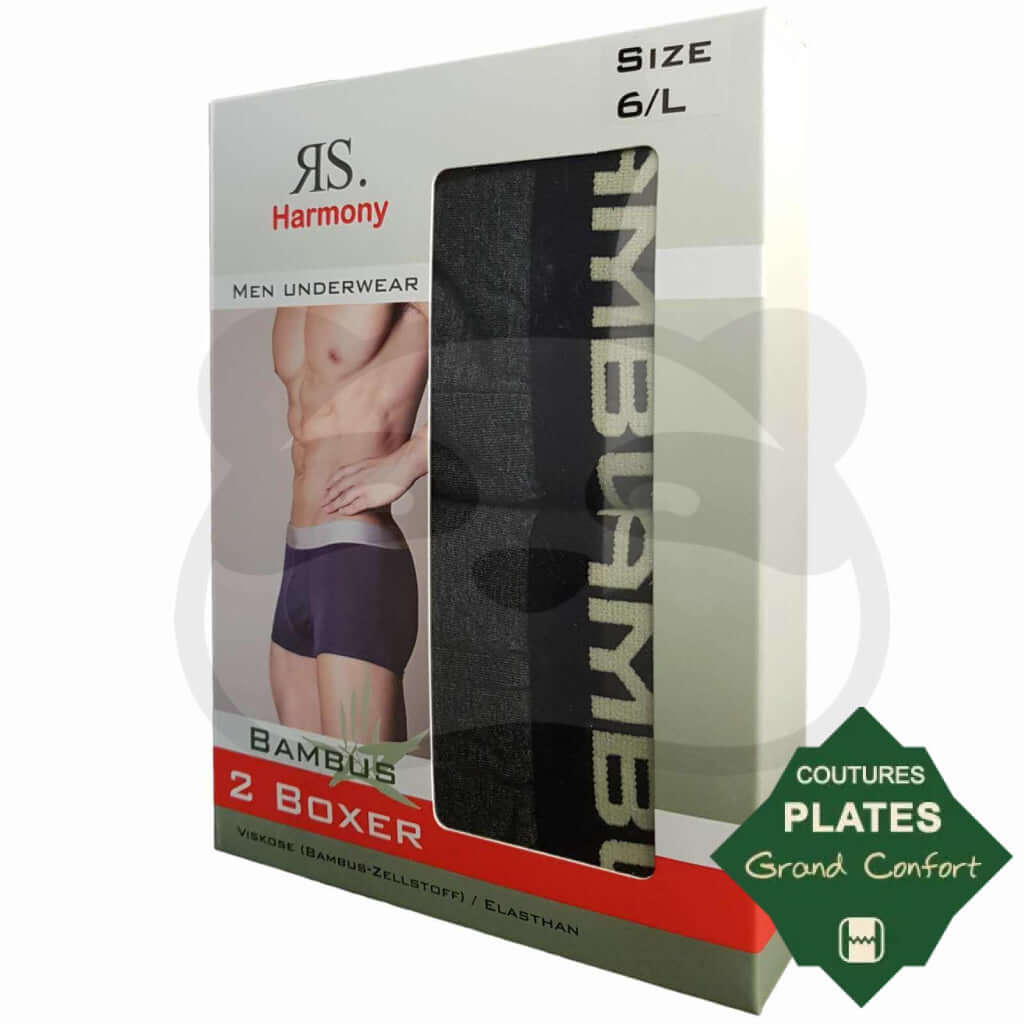 Boxers homme en bambou doux et absorbants, boite de 2 pièces, taille 6/L.
