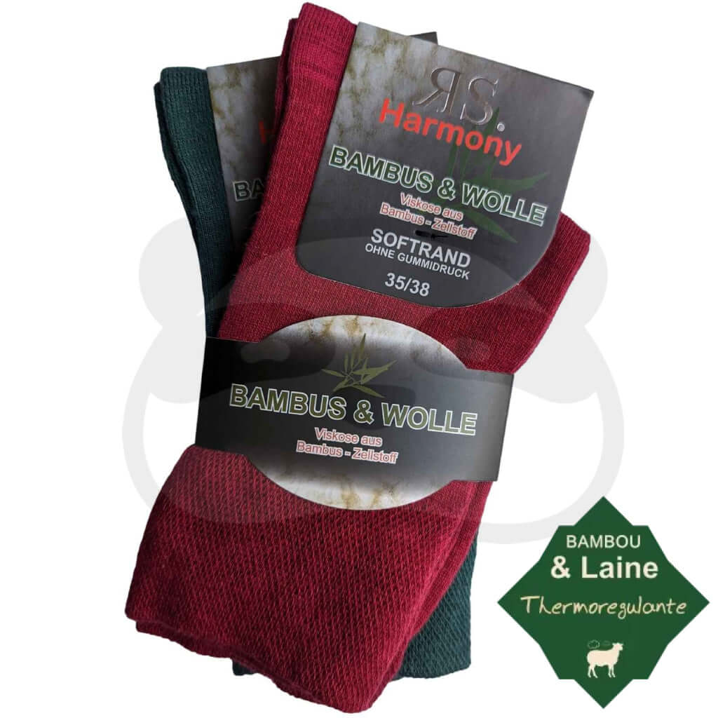 Chaussette Laine Et Bambou - Lot De 2 Paires 35/38 / Bordeaux/Vert Chaussettes Femme