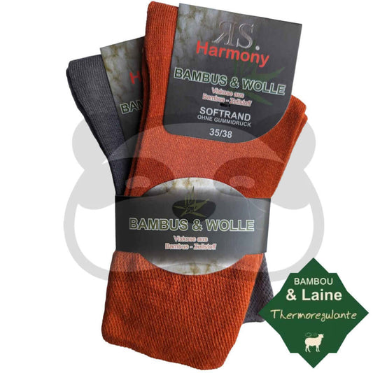 Chaussette Laine Et Bambou - Lot De 2 Paires 35/38 / Rouille/Gris Chaussettes Femme