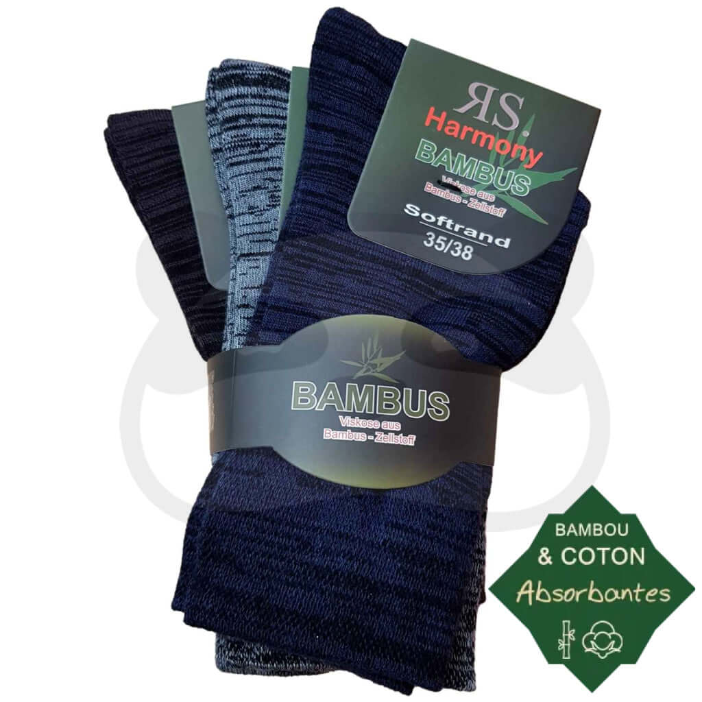 Chaussettes bambou coton fantaisie - 3 paires avec style chiné et remaille main, confort optimal pour homme.