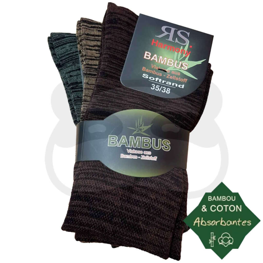 Chaussettes bambou coton fantaisie - 3 paires, douce et sans couture, style chiné.