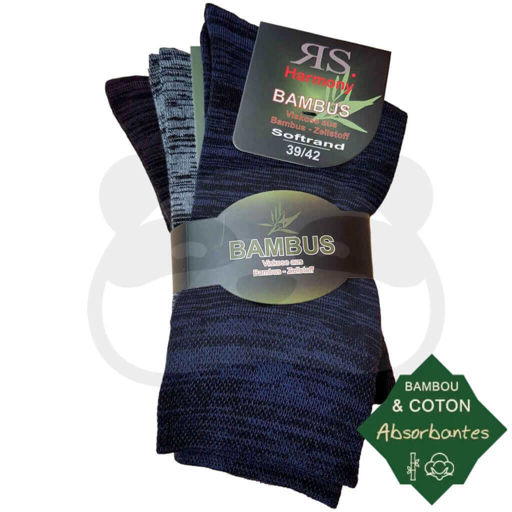 Chaussettes bambou coton fantaisie - 3 paires en coloris chiné, doux et sans couture.
