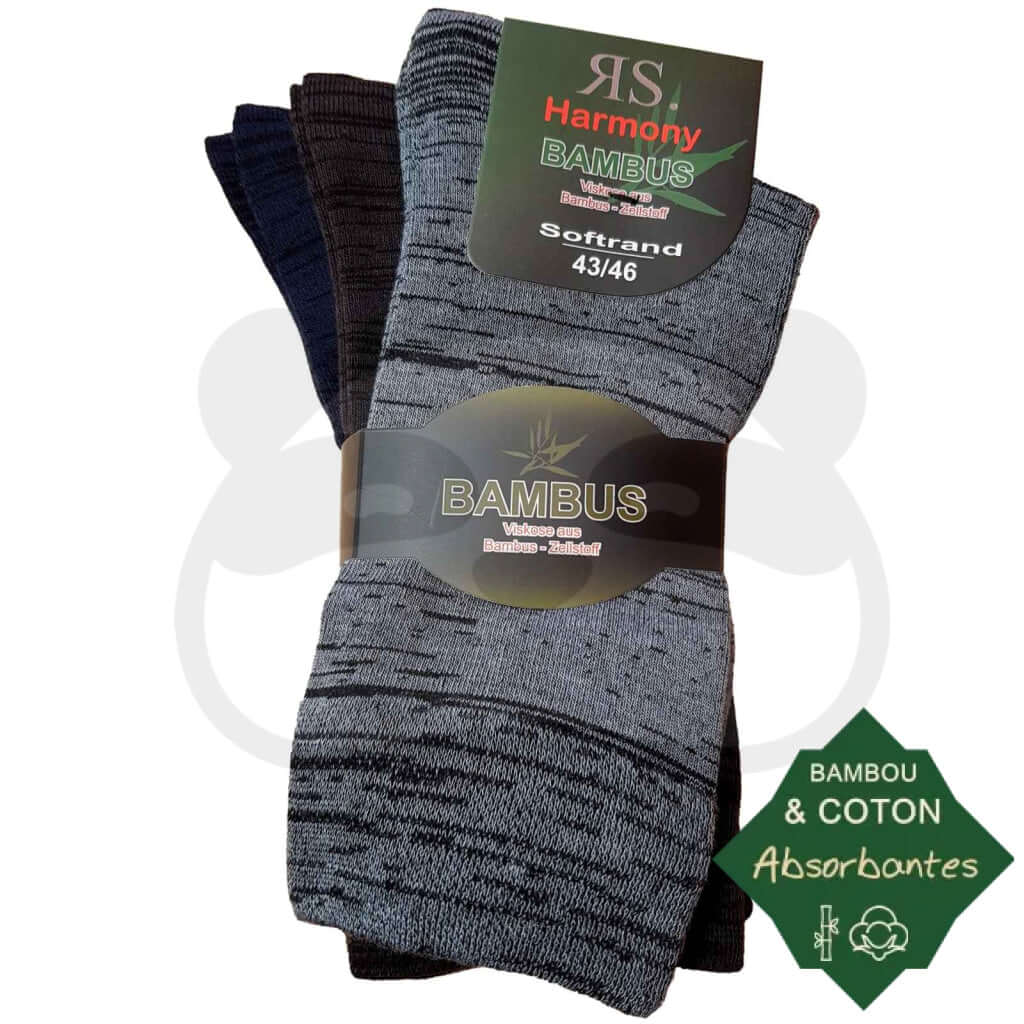 Chaussettes bambou coton fantaisie - 3 paires, douces et remaillées main.