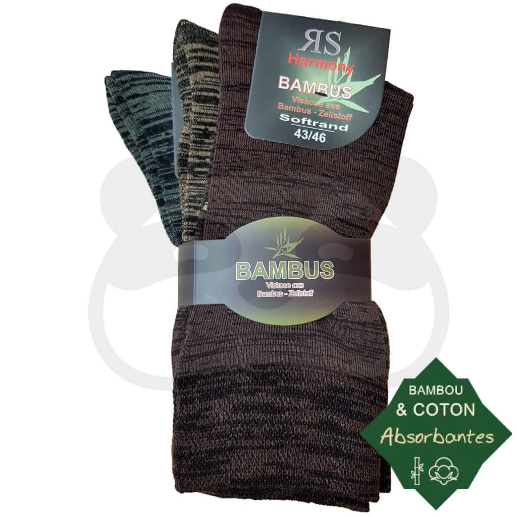 Chaussettes bambou coton fantaisie - 3 paires avec style chiné en coton et viscose de bambou