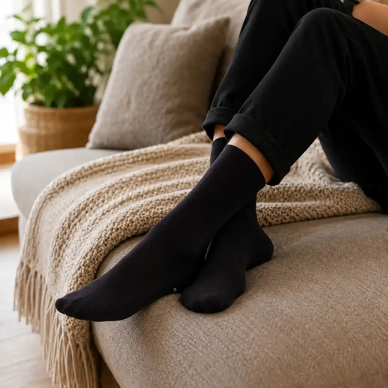 Chaussettes en bambou avec des bouclettes à l'intérieur pour être bien chez soi.