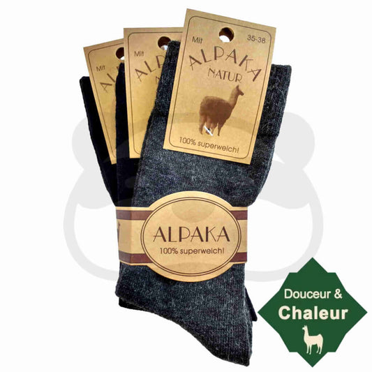 Chaussettes En Laine Alpaga - Lot De 3 Paires 35/38 / Noir/Noir/Anthracite Chaudes