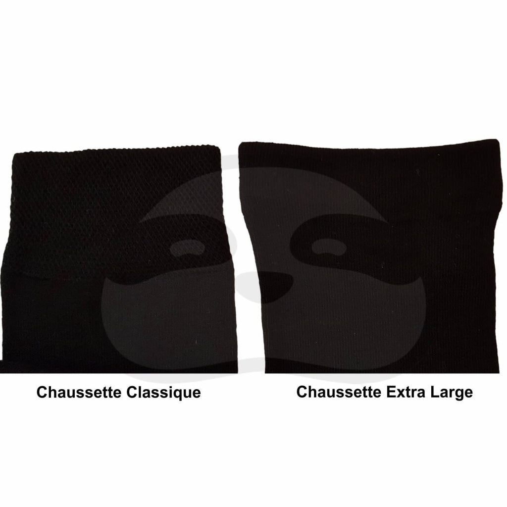 Comparaison entre chaussette classique et chaussettes extra larges bambou sans couture ni élastiques.