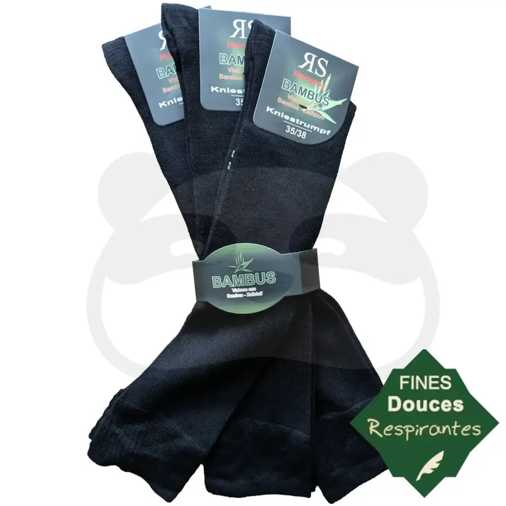 Chaussettes hautes bambou - 3 paires noires, confort optimal, bord souple et respirant