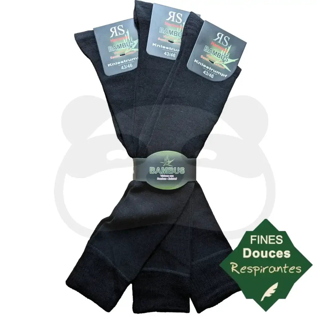 Chaussettes hautes bambou noires, 3 paires, confort optimal, bord cardiagnant, douces et respirantes.