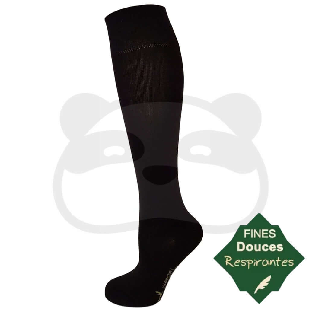 Chaussettes hautes bambou noires respirantes, confort optimal, 3 paires, bord souple.
