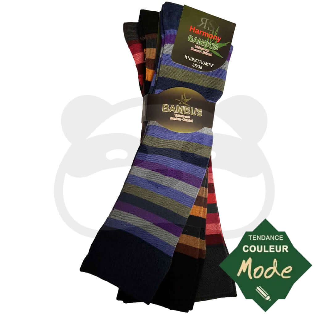 Chaussettes hautes rayées couleur en bambou - 3 paires élégantes et confortables