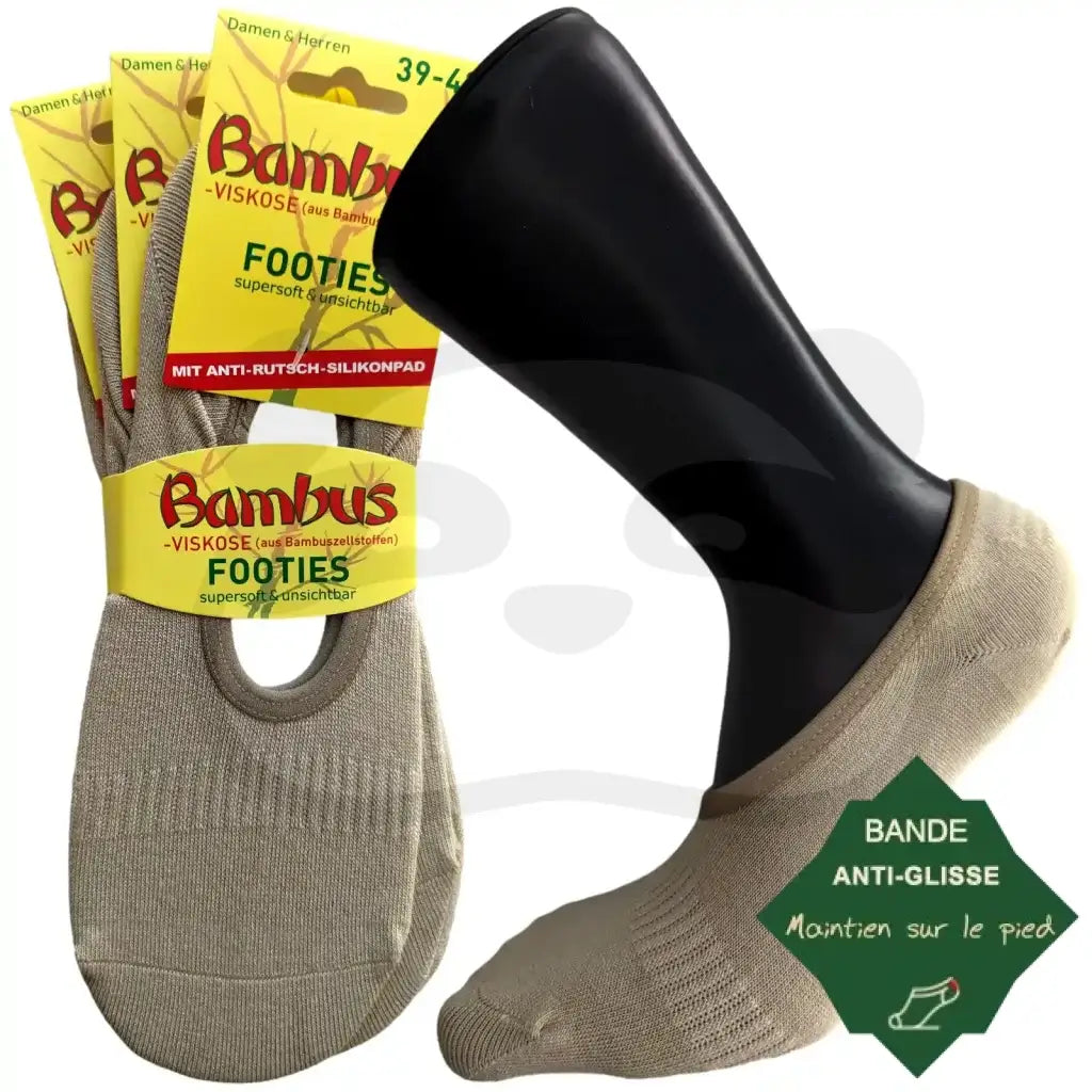 Chaussettes Invisibles Bambou Homme Femme - 3 Paires 39/42 / Beige
