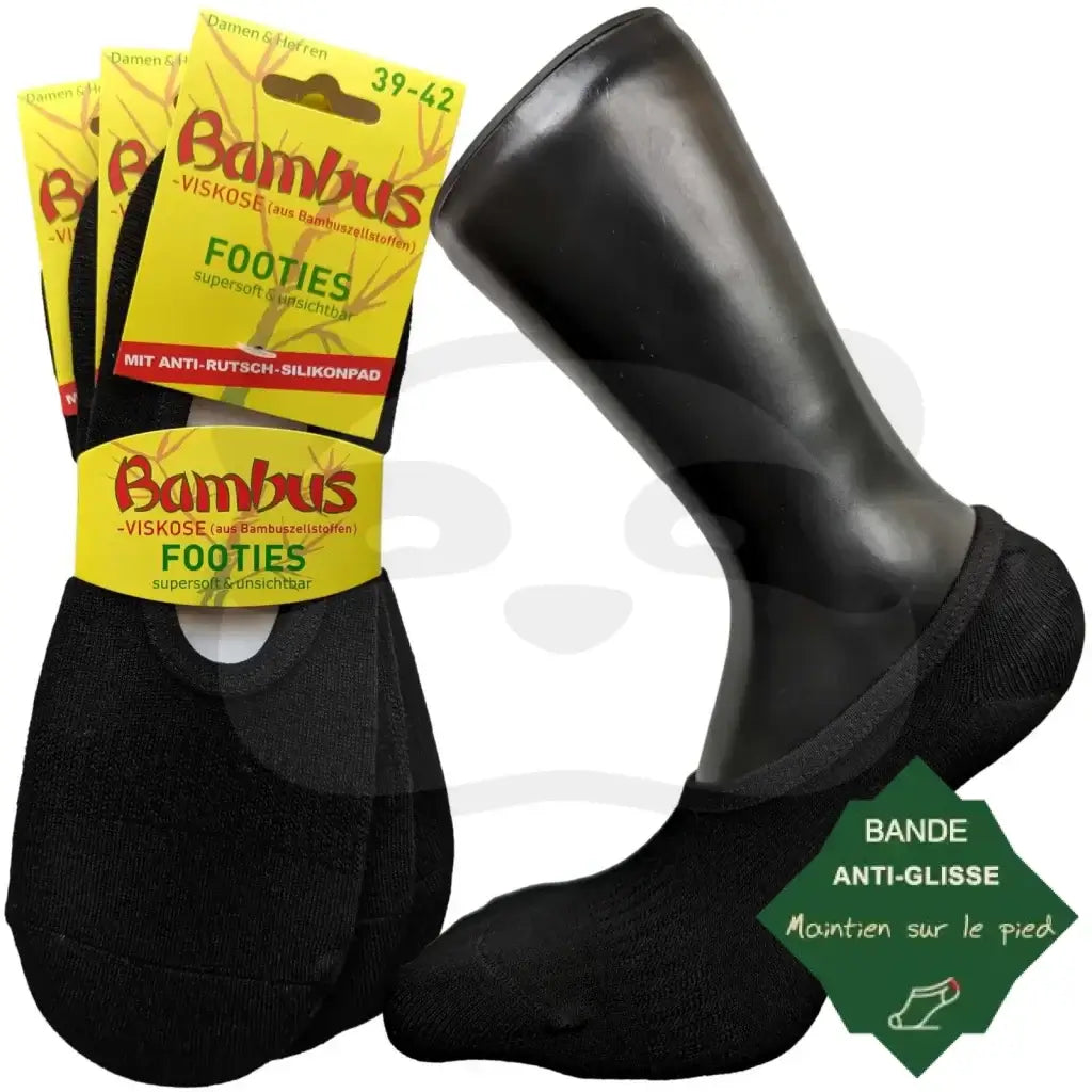 Chaussettes Invisibles Bambou Homme Femme - 3 Paires 39/42 / Noir