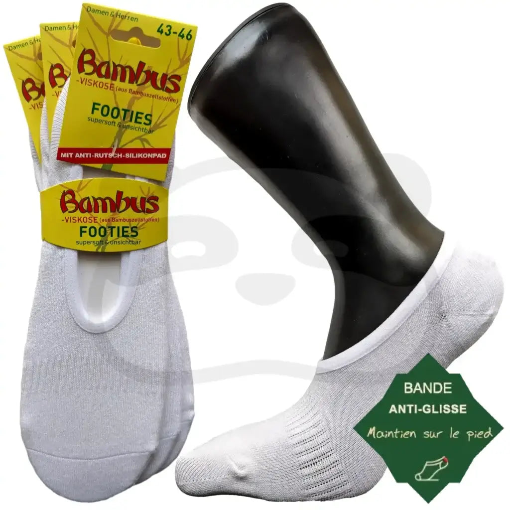 Chaussettes Invisibles Bambou Homme Femme - 3 Paires 43/46 / Blanc