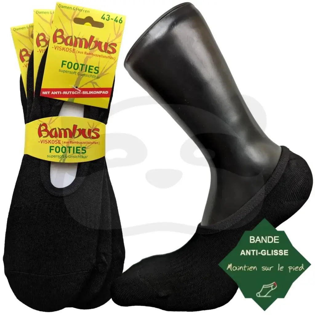 Chaussettes Invisibles Bambou Homme Femme - 3 Paires 43/46 / Noir