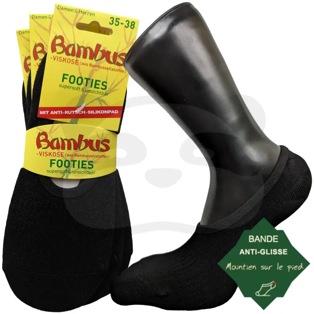 Chaussettes Invisibles Bambou Homme Femme - 3 Paires 35/38 / Noir