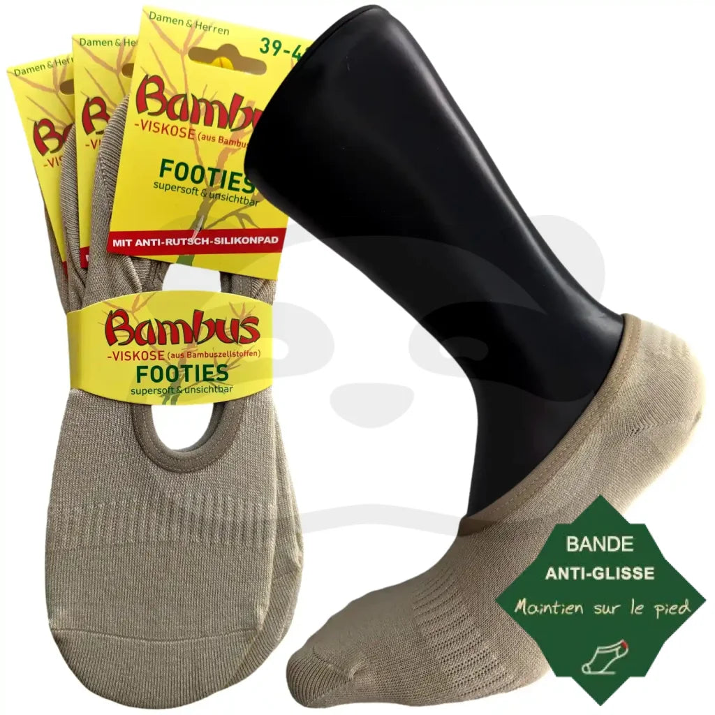 Chaussettes Invisibles Bambou Homme Femme - 3 Paires 39/42 / Beige