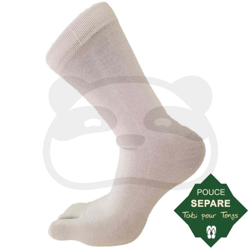 Chaussettes japonaises tabi en bambou, modèle pouce séparé, couleur blanc, pour confort et style.
