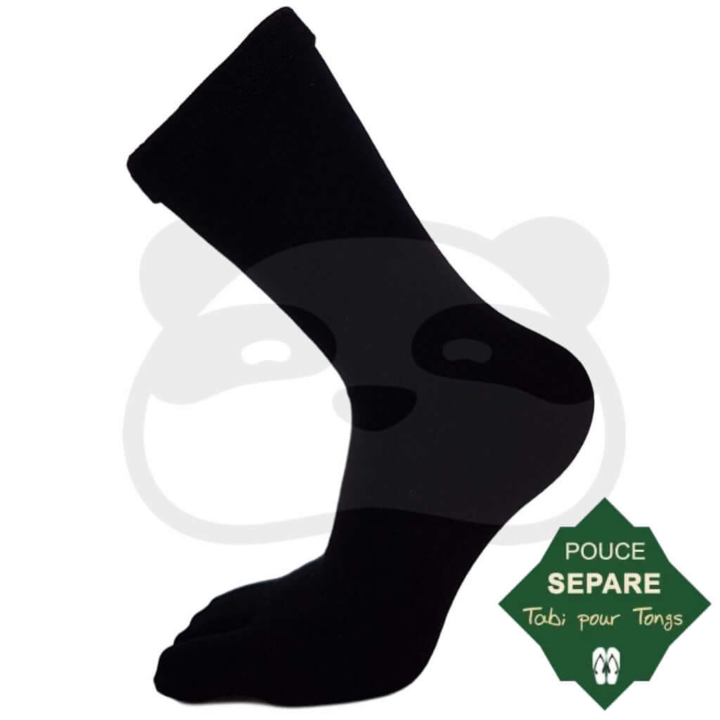 Chaussettes japonaises tabi en bambou noires avec séparation des orteils pour tongs, 3 paires élégantes.