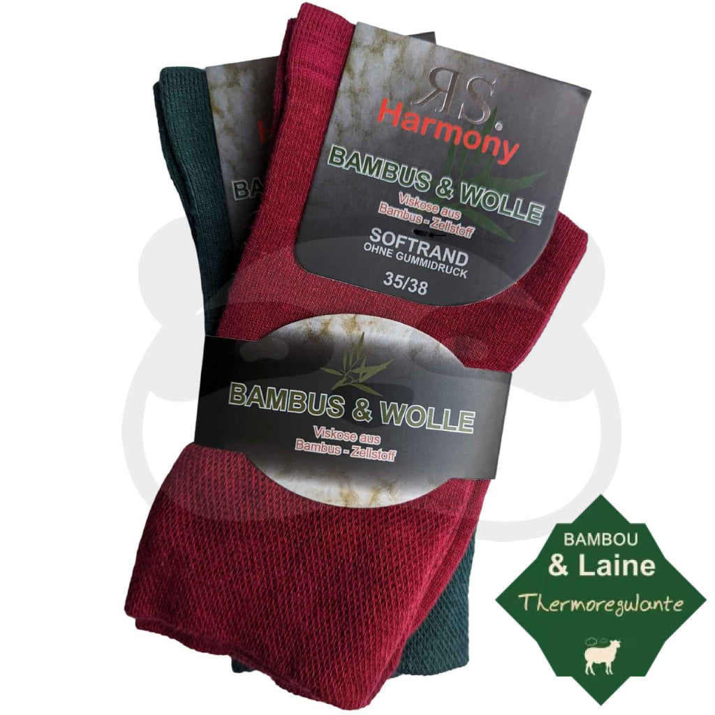 Chaussette Laine Et Bambou - Lot De 2 Paires 35/38 / Bordeaux/Vert Chaussettes Femme