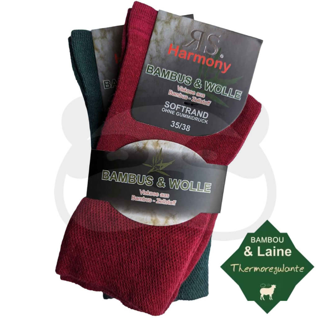 Chaussettes laine bambou en lot, légères et confortables, idéales pour toutes les saisons, 2 paires.