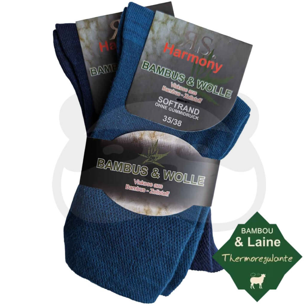 Chaussettes laine bambou deux paires, légères et confortables, parfaites pour toutes saisons.