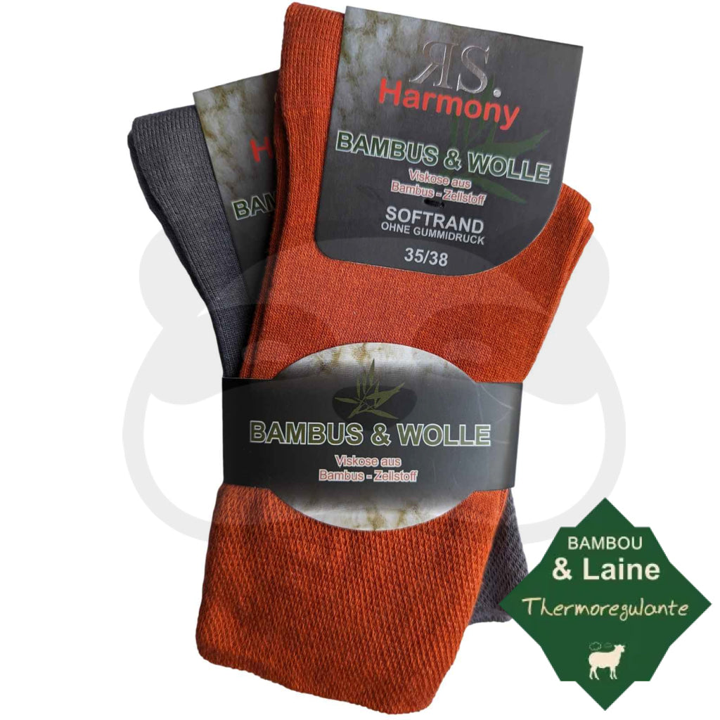 Chaussette Laine Et Bambou - Lot De 2 Paires 35/38 / Rouille/Gris Chaussettes Femme