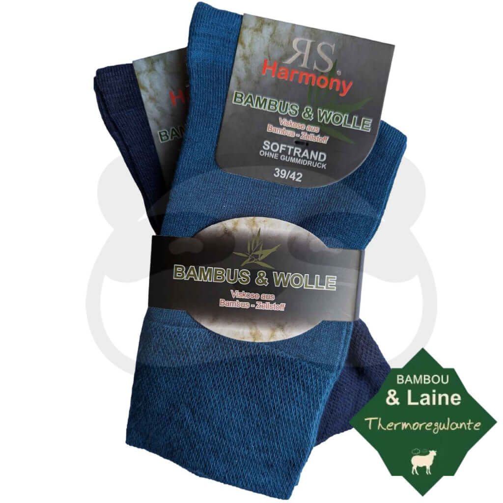 Chaussettes laine bambou hommes femmes, 2 paires, matériau doux et léger, idéal pour l'hiver et l'été.