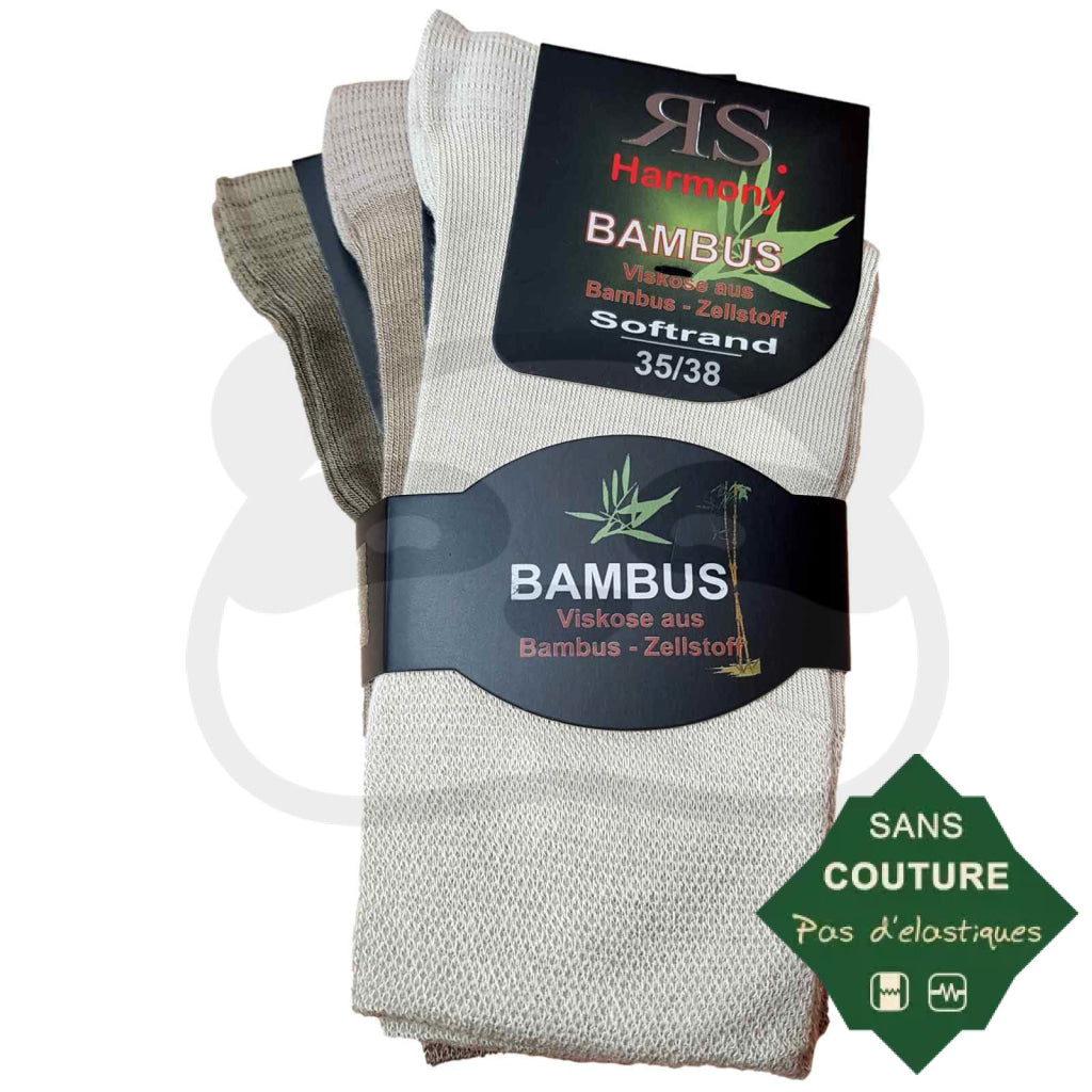 Chaussettes non comprimantes bambou - ensemble de 3 paires sans élastique en couleurs beige et marron.