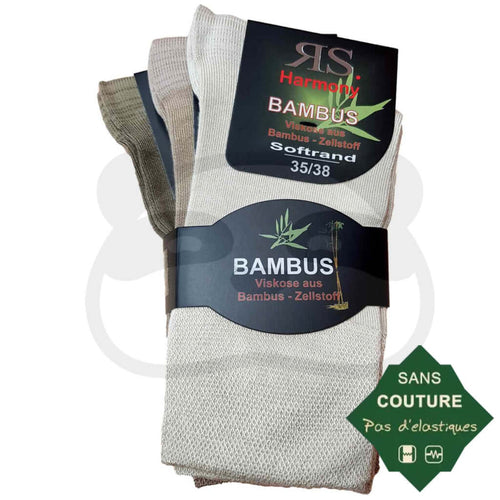Chaussettes non comprimantes bambou - ensemble de 3 paires sans élastique en couleurs beige et marron.