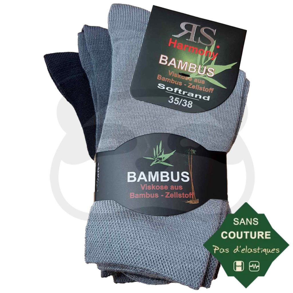 Chaussettes non comprimantes bambou - 3 paires sans élastique, couleurs variées, pour hommes et femmes.