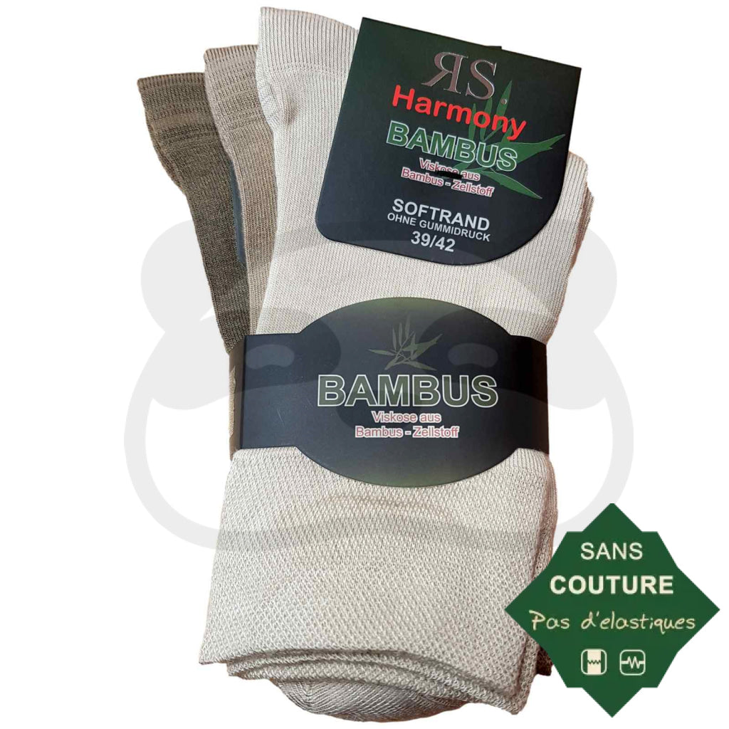 Chaussettes non comprimantes bambou pour hommes et femmes - 3 paires, sans élastique, couleurs variées.