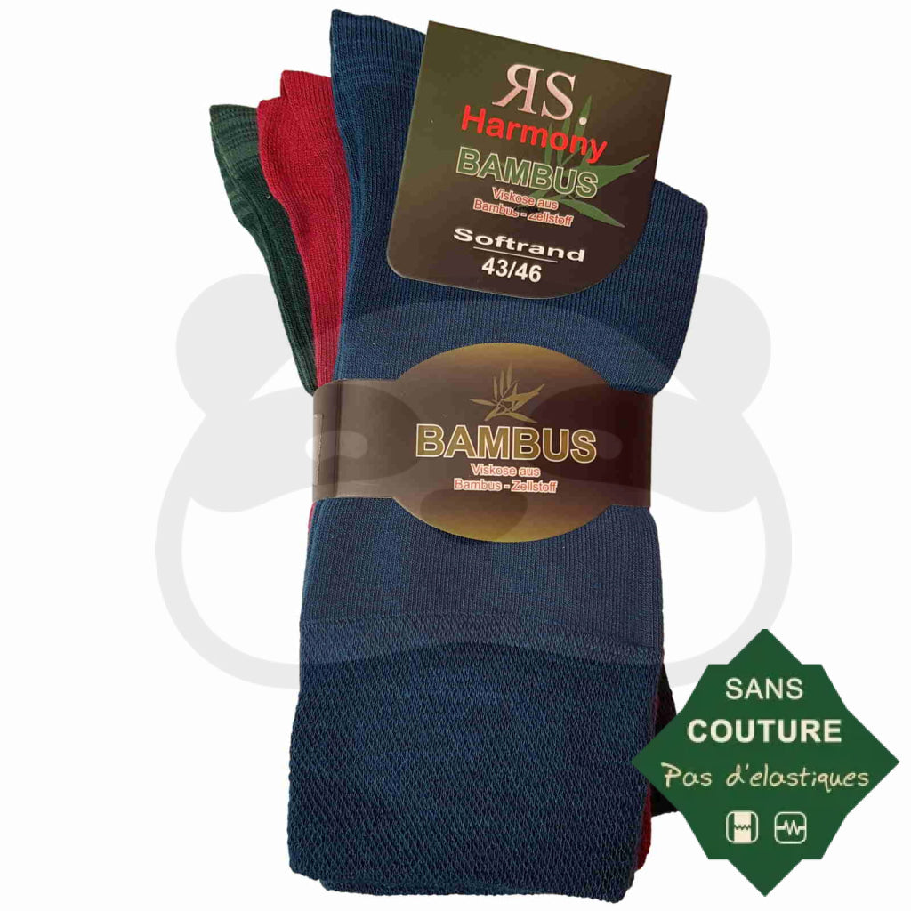 Chaussettes Non Comprimantes Bambou Homme Et Femme - Lot De 3 Paires 43/46 / Bleu/Framboise/Vert