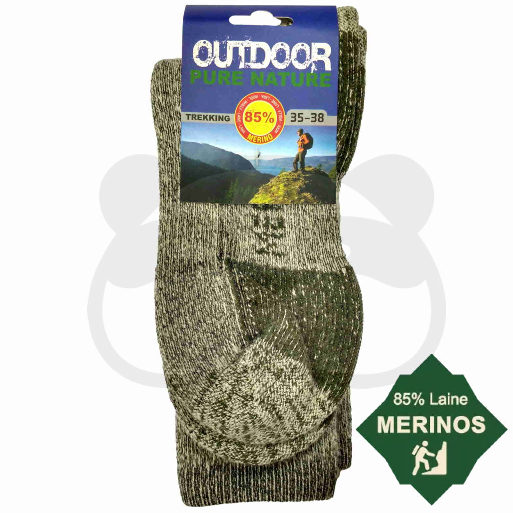 Chaussettes Randonnée Laine Merinos 85% 35/38 / Gris Chaudes