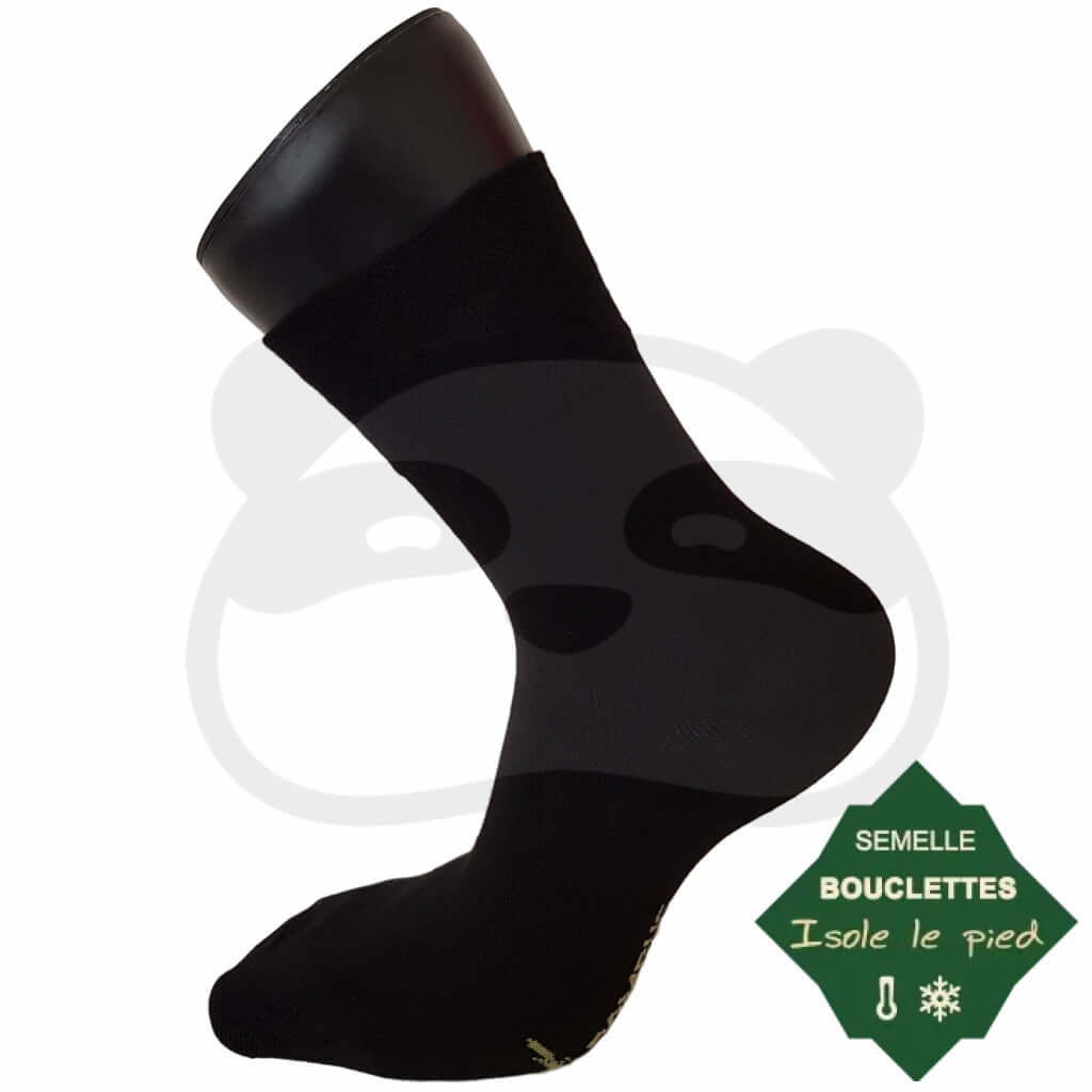 Chaussettes Semelles Bouclettes Bambou noires, isolant le pied et offrant un confort optimal, 2 paires amortissantes.