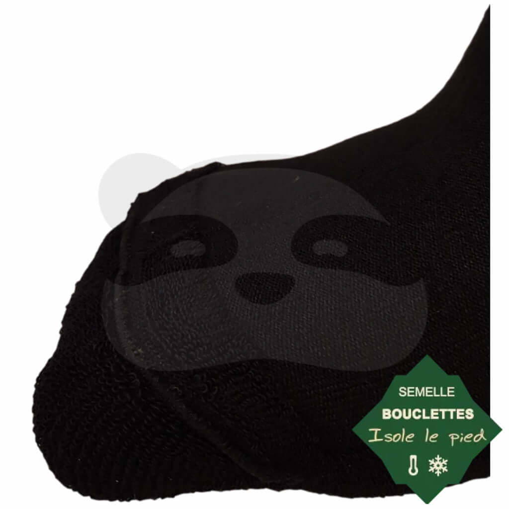 Chaussettes semelles bouclettes bambou noires avec semelle bouclette pour un confort optimal.