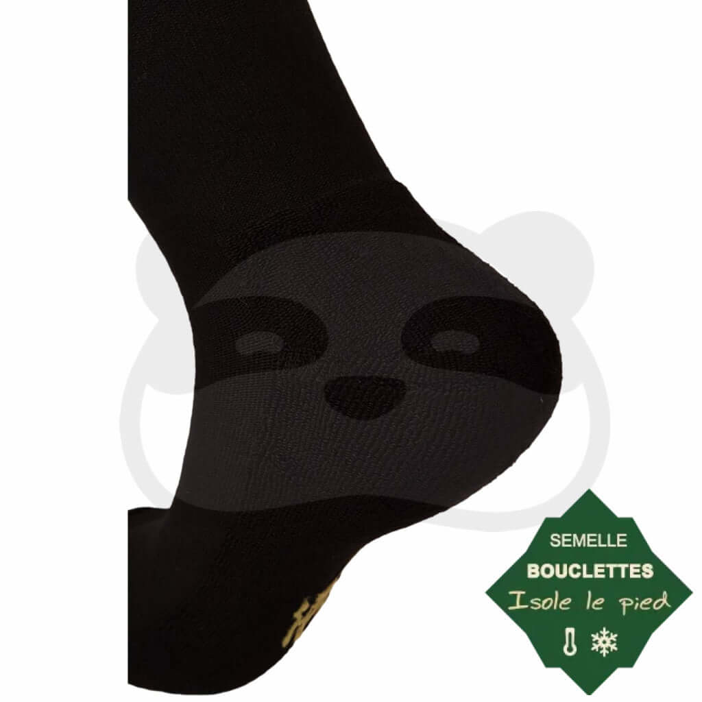 Chaussettes semelles bouclettes bambou noires avec zone de confort au talon, intérieur de la chaussette