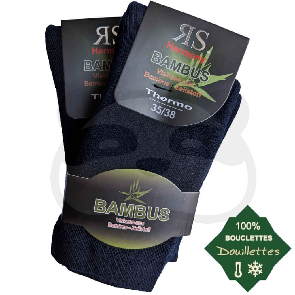 Chaussettes toute bouclette Bambou - 2 Paires, noir, 100% bouclettes, douces et thermo chaudes.
