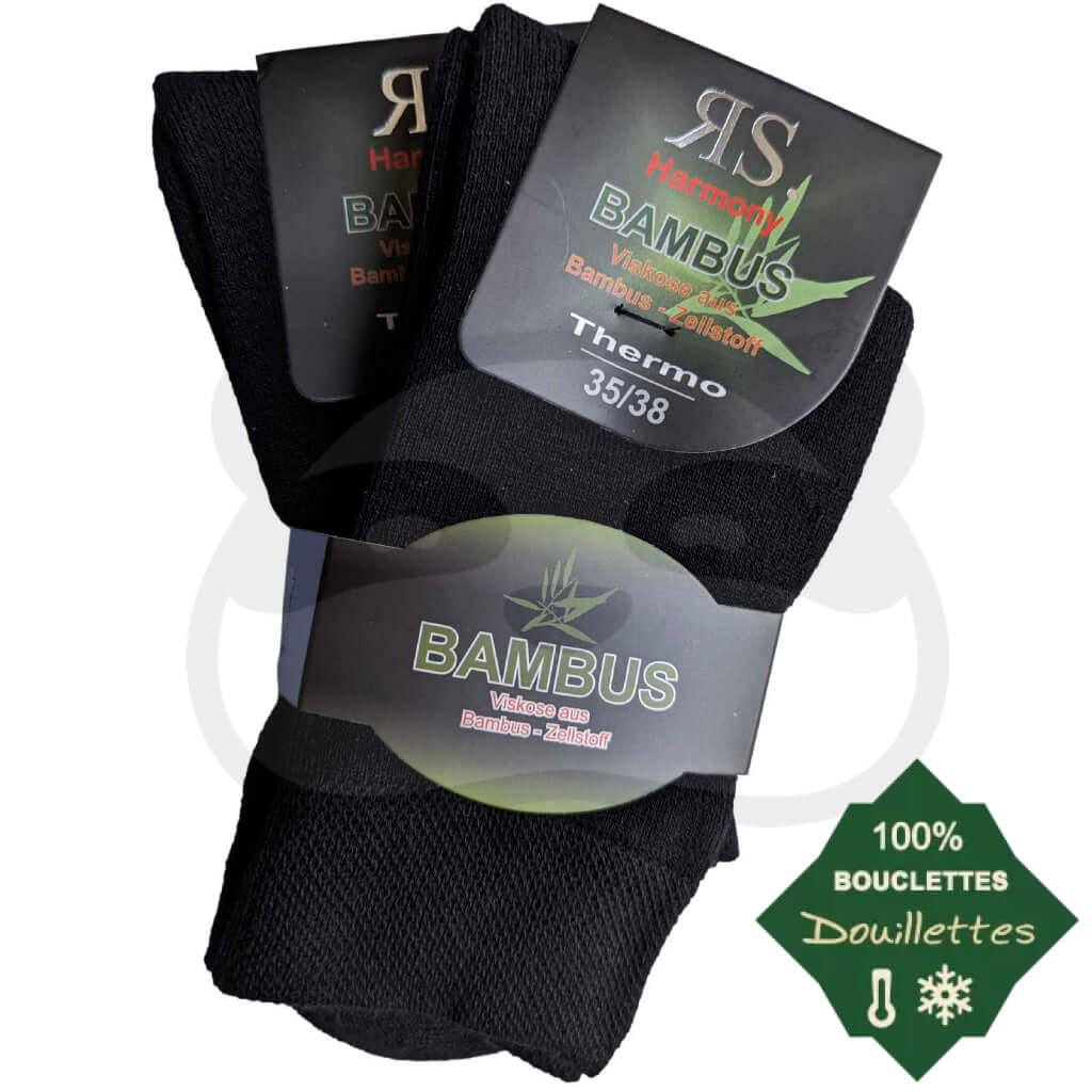 Chaussettes toute bouclette bambou noires, chaudes et résistantes, taille 35/38, étiquetées Thermo.