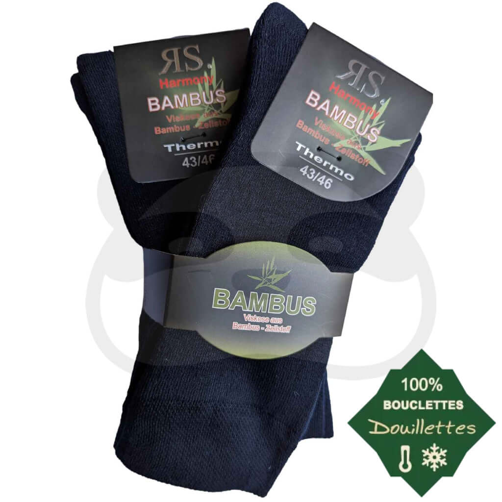 Chaussettes toute bouclette Bambou - 2 Paires, confort thermique, douce et sans élastique, idéales pour pieds sensibles.