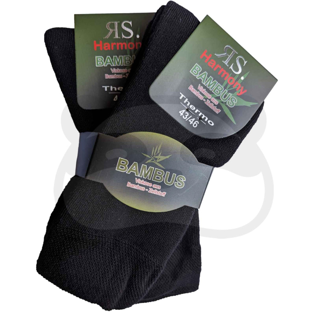 Chaussettes toute bouclette bambou noires avec étiquette THERMO, confort et chaleur pour les pieds.