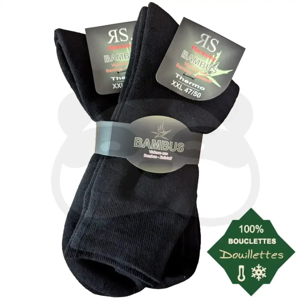 Chaussettes toute bouclette Bambou noires, 100% bouclettes pour chaleur et confort, pack de 2 paires.