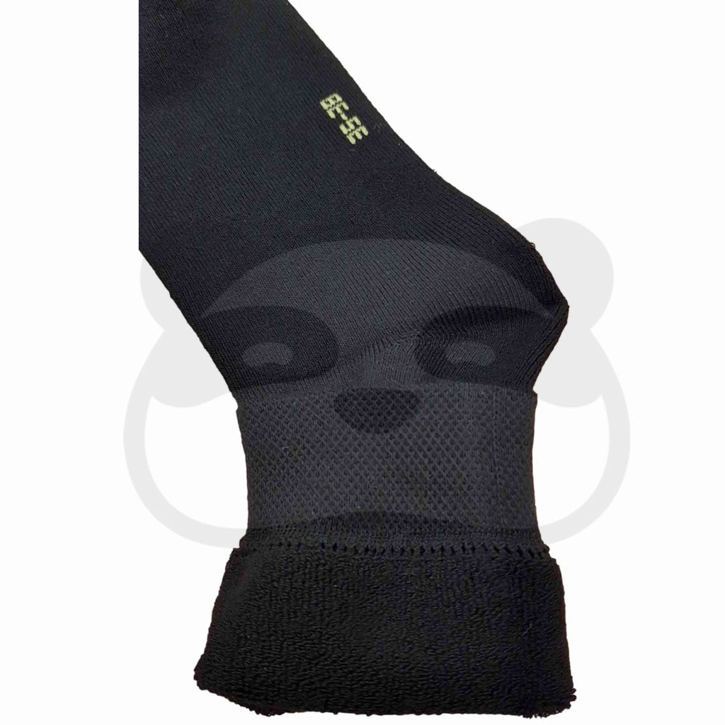 Chaussettes toute bouclette bambou noires avec logo et étiquetage, 100% bouclettes pour un confort optimal.