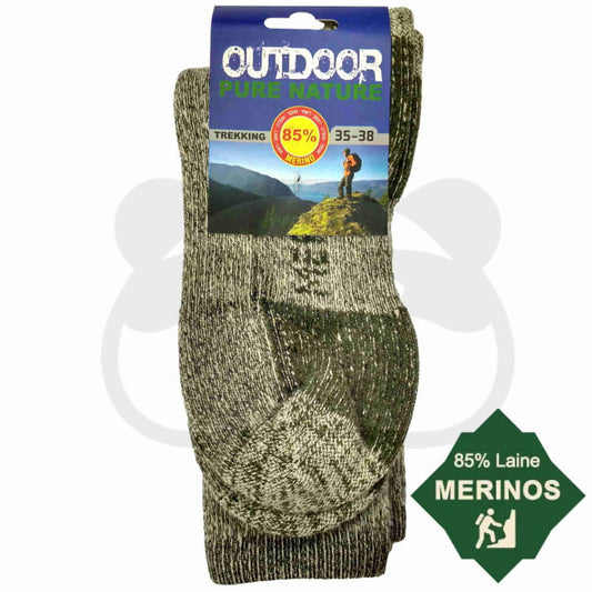 Chaussettes Randonnée Laine Merinos 85% 35/38 / Gris Chaudes