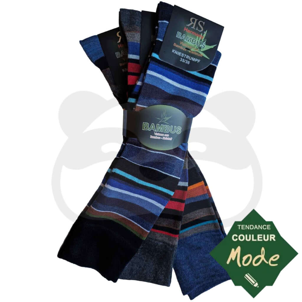 Chaussettes Hautes Rayées Couleur Bambou - Lot De 3 Paires